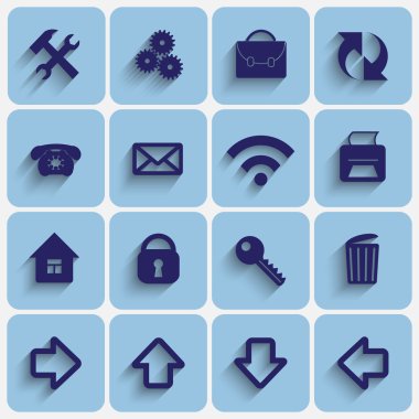 office web sitesine tema ile hafif mavi düz stil kare düğme kümesi vektör