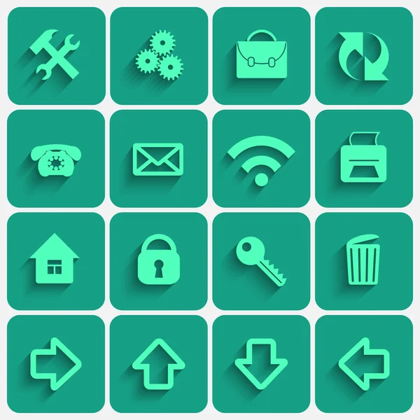 Set vettoriale di pulsanti quadrati in stile piatto GreenSea con tema del sito Web dell'ufficio — Vettoriale Stock
