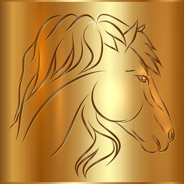 Cavallo schizzo vettoriale su sfondo dorato, simbolo del nuovo anno — Vettoriale Stock