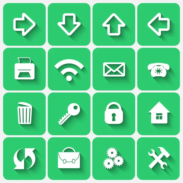 Vektor-Set von smaragdgrünen flachen Stil quadratischen Tasten mit Büro-Website-Thema — Stockvektor