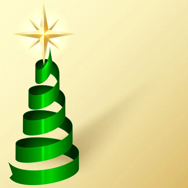 矢量贺卡与丝带圣诞树和明星 — 图库矢量图片