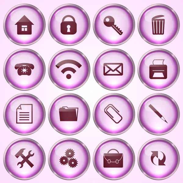 Vector Set of Pink Round Glass Buttons — Stock Vector