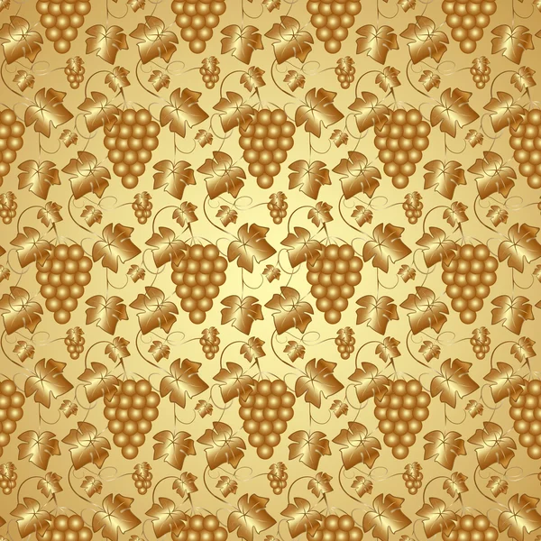 Vettore Golden Seamless Pattern con uva e foglie — Vettoriale Stock