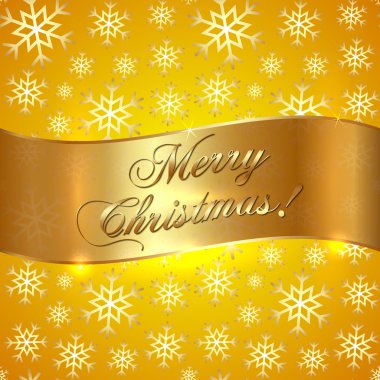 kar taneleri ve tebrik altın şerit vektör sarı arka plan