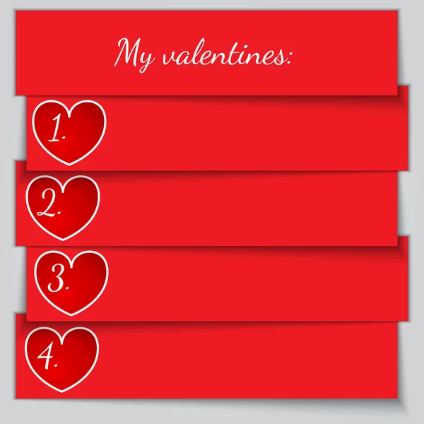 Vector red paper enumerated valentine list — Stock Vector