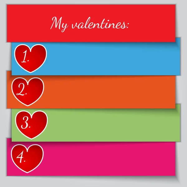 Vector multicolor papier opgesomde valentine lijst — Stockvector