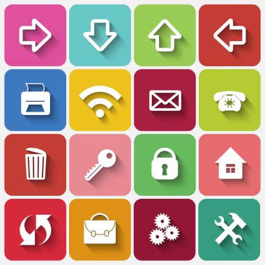 vektör office Tema simgeleri ile düz kare düğme kümesi