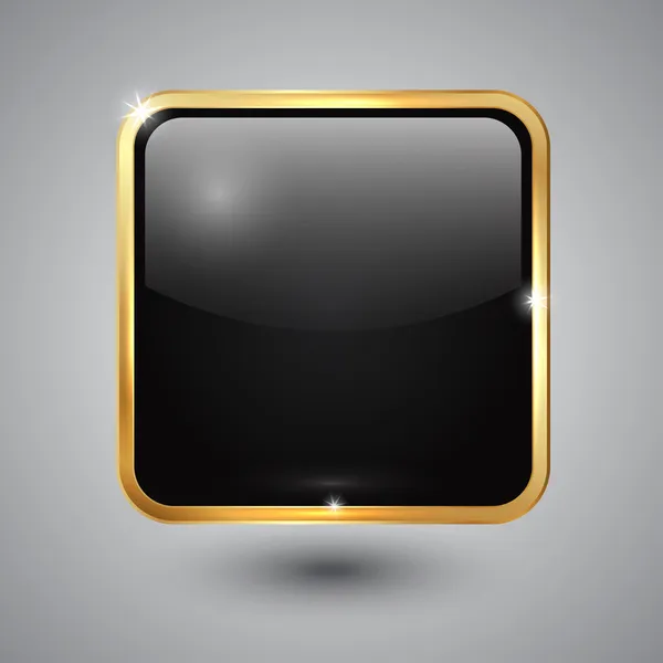 Botón cuadrado de cristal vectorial con esquinas redondas y marco dorado Vector De Stock