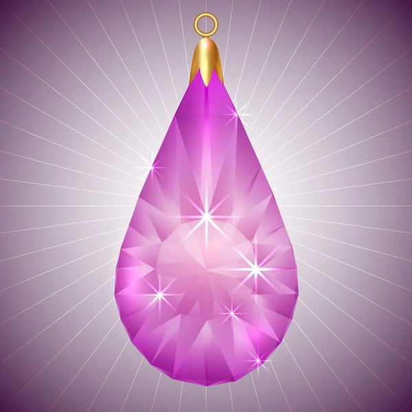 Vector precious purple diamond pendant with gold setting — Stock Vector