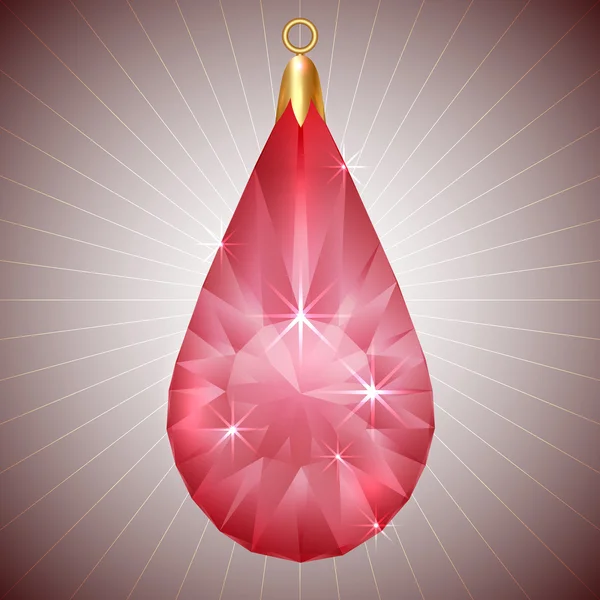 Vector precious red diamond pendant with gold setting — Stock Vector