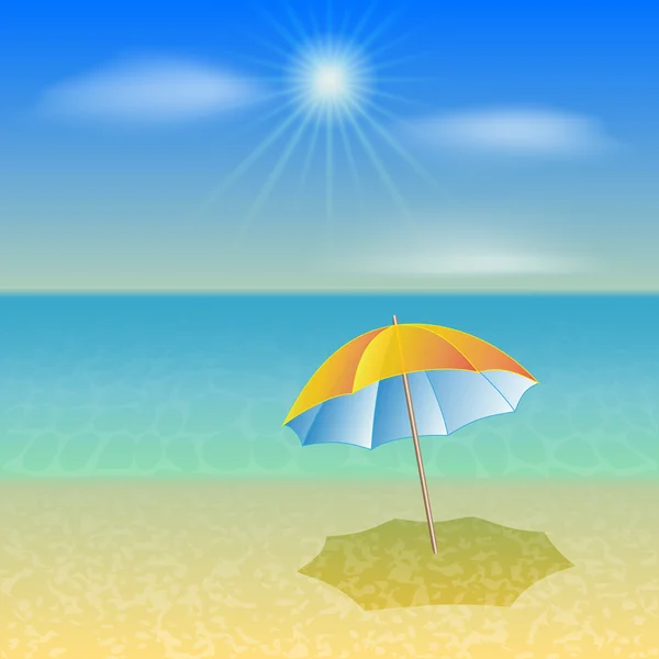 Vektor-Illustration des sonnigen Meeresstrandes mit Sonnenschirm — Stockvektor