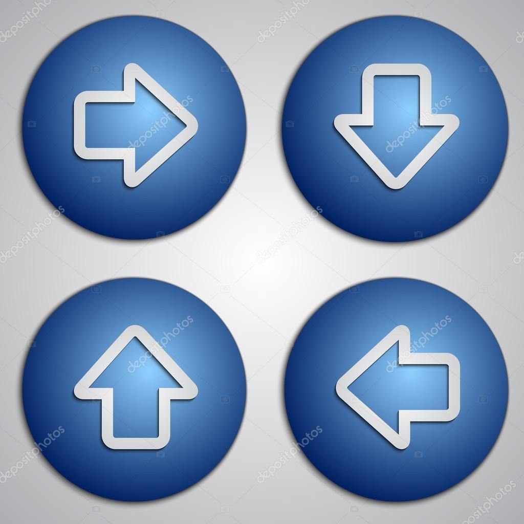 Vector set of round blue arrow buttons with paper cut image