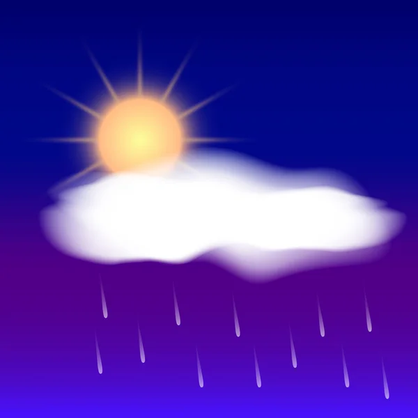 Vector abstract weather icon with sun, rain and cloud — Stock Vector