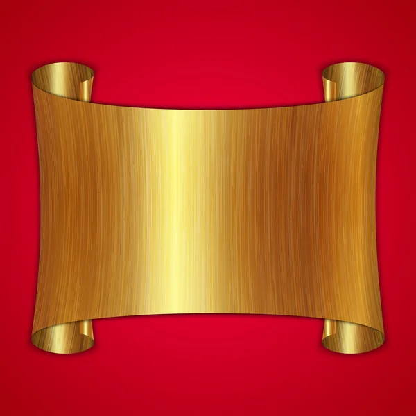 Vector abstract gold award scroll plate on red background — Stock Vector