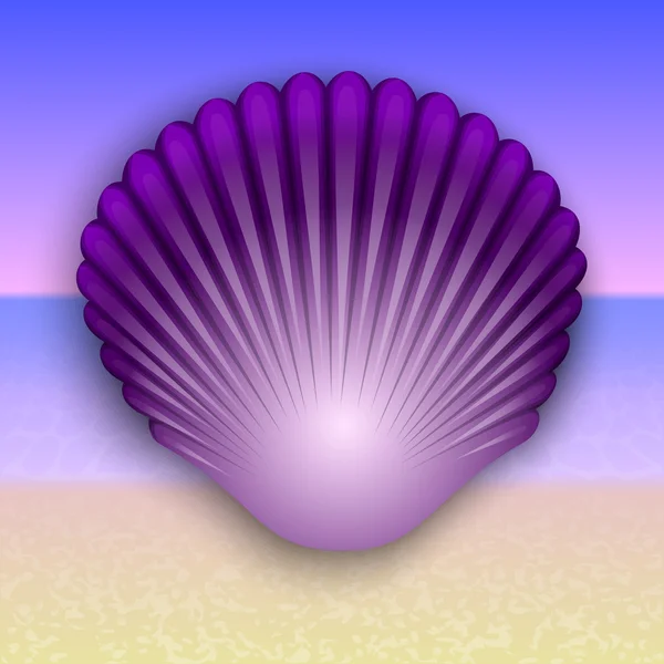 Vector purple shell illustration on the summer sea beach — Stock Vector
