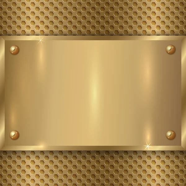 Vector abstracte metalen oude gouden plaque op de cel grid — Stockvector