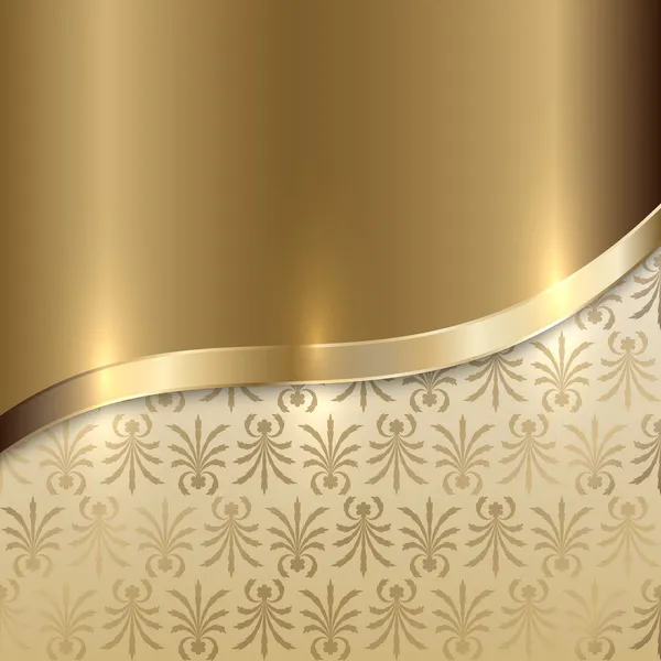 Vector gouden textuur achtergrond met kromme lijn en bloemenprint — Stockvector
