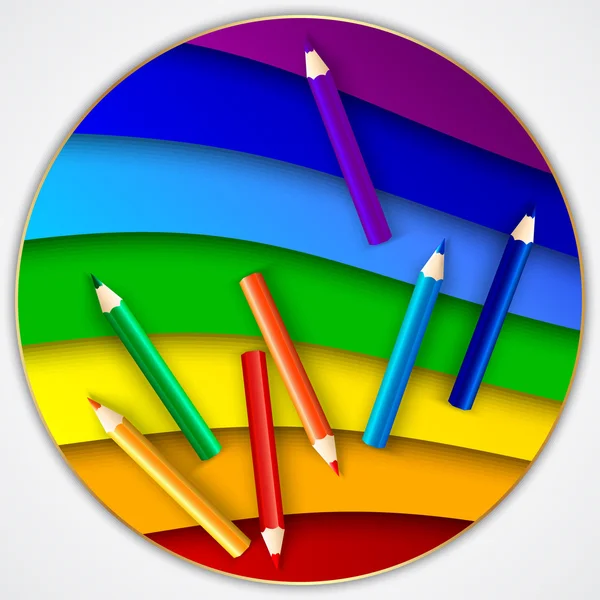 Vector abstracto círculo del arco iris redondo con lápices de color — Vector de stock