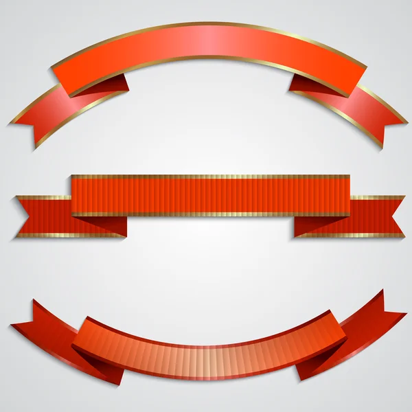 Ensemble vectoriel de rubans rouges avec bordure dorée — Image vectorielle