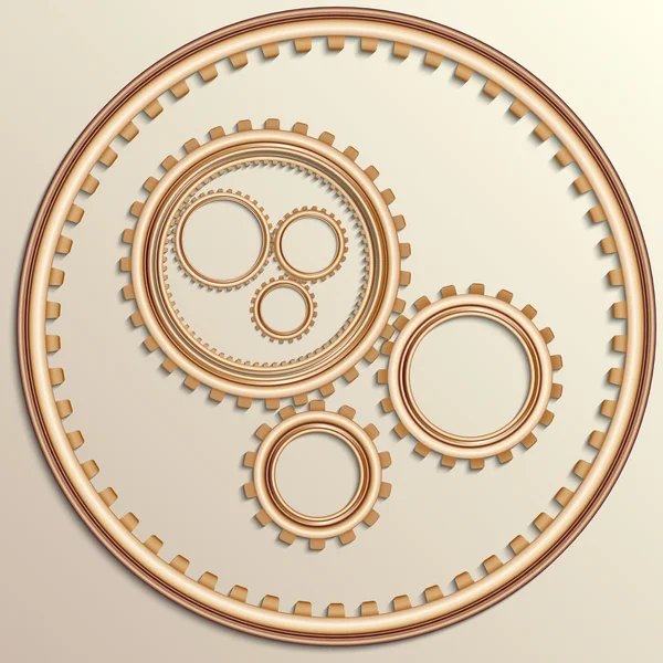 Ilustración vectorial de ruedas de engranaje de cobre metálico — Vector de stock