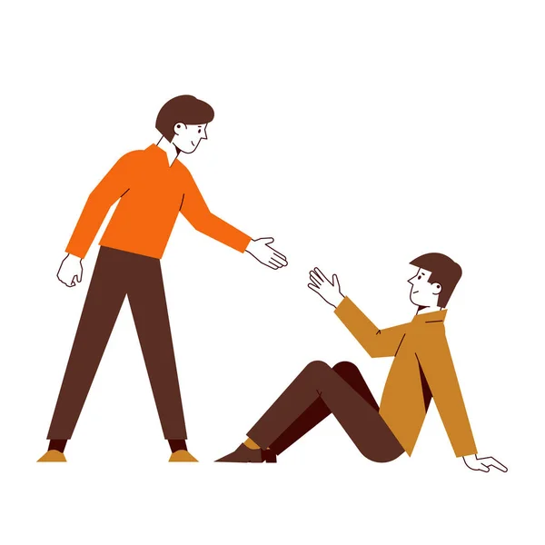 Man Helps Fallen Friend Get Help Support Vector Illustration — стоковый вектор