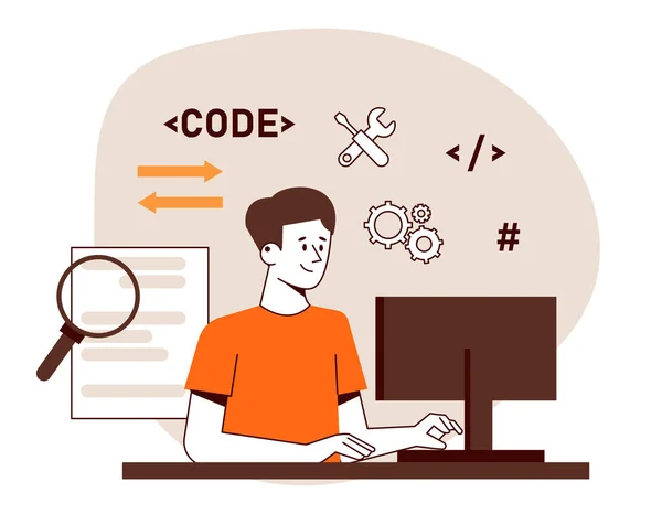 Programmer Work Worker Concept Remote Work — стоковый вектор