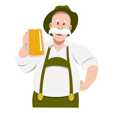 A man with a glass of beer. Vector character in traditional costume.