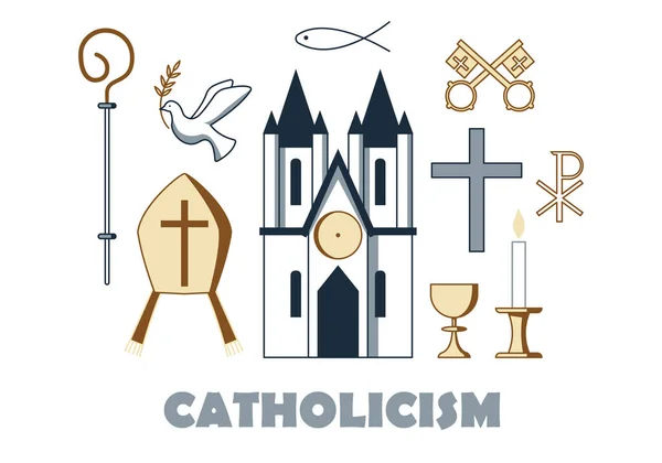 Символы Католицизма Векторное Понятие Христианских Атрибутов Лицензионные Стоковые Векторы