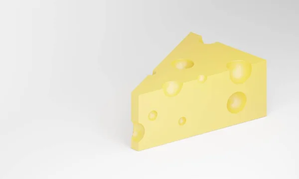 Piece Cheese Holes Isolated White Background Located Right Side Render — Stock Photo, Image