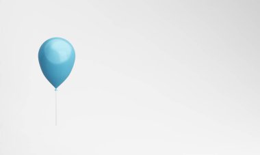 Beyaz arka planda izole edilmiş bir mavi balon. Metne yer var..