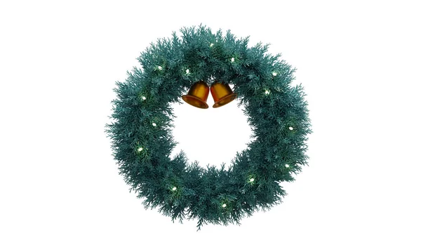 Christmas wreath with bells and lights. 3D rendering. Isolated on a white background. Render. — Stock Photo, Image