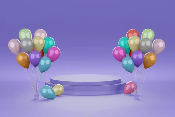 Presentation platform with a realistic helium balloons.3D render. Rendering. — Stock Photo, Image