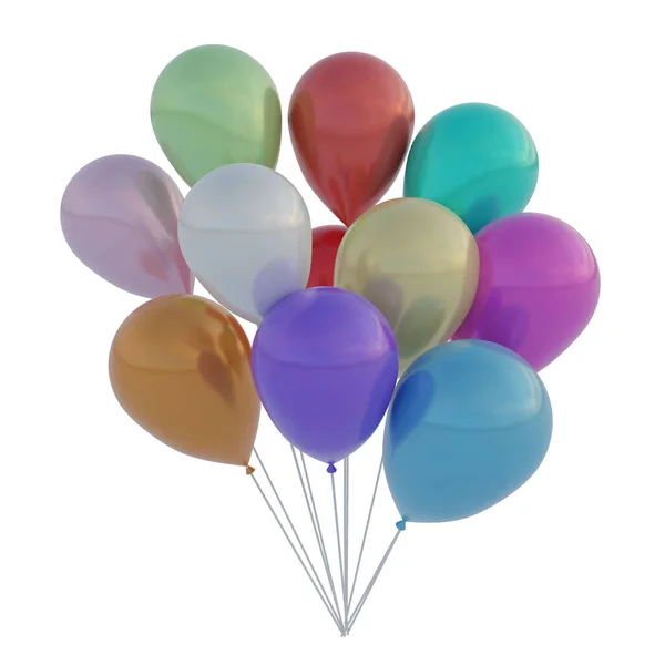 3D weergave. Een set van vliegende kleurrijke ballonnen voor feesten en feesten. Geïsoleerd op witte achtergrond. Heliumballonnen. — Stockfoto