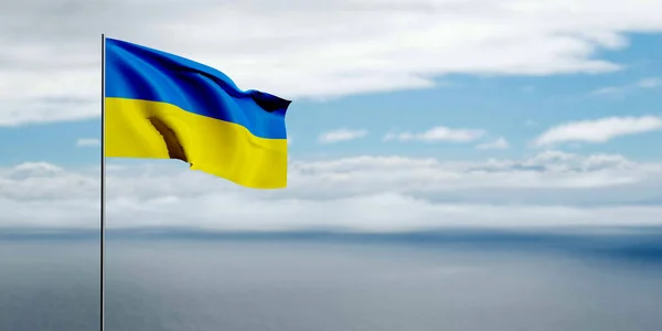 우크라이나 의 국기, 바람에 의해 형성됩니다. 텍스트를 위한 공간 이 있습니다. 복사 공간. 우크라이나와 러시아 사이의 전쟁이라는 개념. 전쟁은 없다. 전쟁을 멈춰라. 3D 렌더링. — 스톡 사진