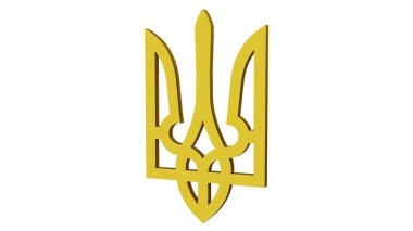 Ukrayna arması beyaz bir arka planda izole edilmiştir. 3 boyutlu görüntüleme. Mesaj için yer var. Uzayı kopyala Ukrayna 'nın sembolü.