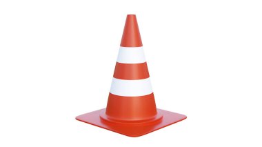 Beyaz arka planda izole edilmiş turuncu karayolu trafik konileri. 3 Boyutlu Hazırlama.