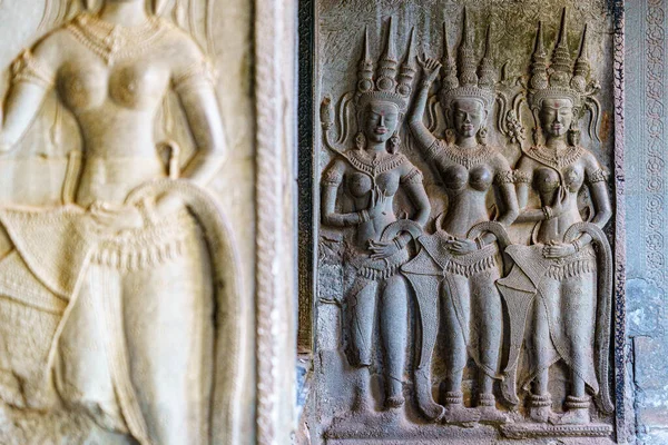 Kambodscha Siem Reap Eine Devata Skulptur Angkor Wat Tempelstadt Ein — Stockfoto