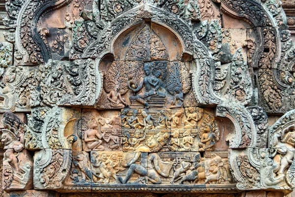 Kambodja Siem Reap Angkors Arkeologiska Park Banteay Srei Templet Detalj — Stockfoto