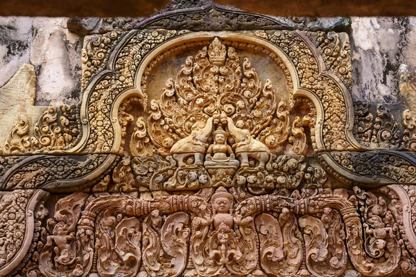 Camboya Siem Reap Parque Arqueológico Angkor Templo Banteay Srei Detalle —  Fotos de Stock