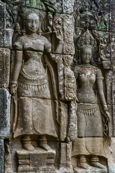 Camboja Siem Reap Parque Arqueológico Angkor Baixo Relevo Devata Templo — Fotografia de Stock