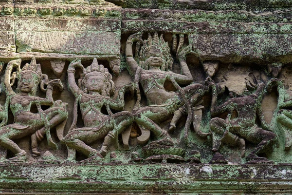 Kambodja Siem Reap Angkors Arkeologiska Park Bas Reliefskulptur Apsara Dansare — Stockfoto