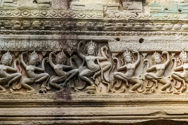 Kambodja Siem Reap Angkors Arkeologiska Park Bas Reliefskulptur Apsara Dansare — Stockfoto