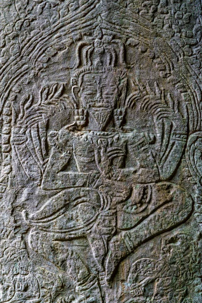 Καμπότζη Siem Reap Αρχαιολογικό Πάρκο Του Άνγκορ Ένα Ανάγλυφο Γλυπτό — Φωτογραφία Αρχείου