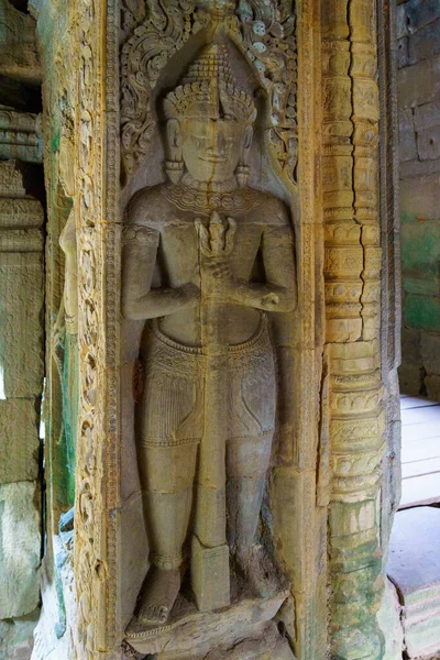 Kambodja Siem Reap Angkors Arkeologiska Park Bas Reliefskulptur Deva Preah — Stockfoto