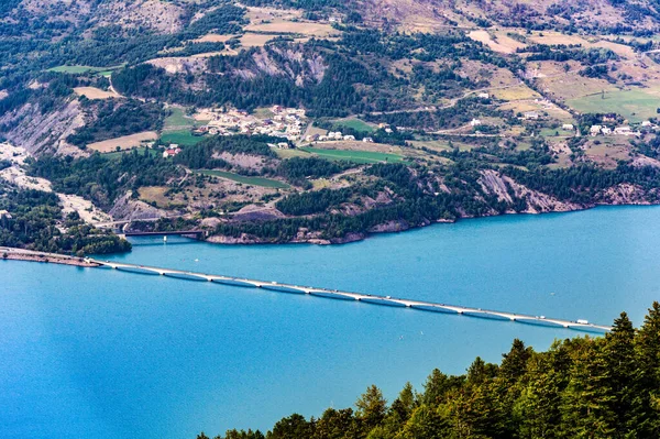 França Hautes Alpes Lago Serre Poncon Ponte Savines Lac Vista — Fotografia de Stock