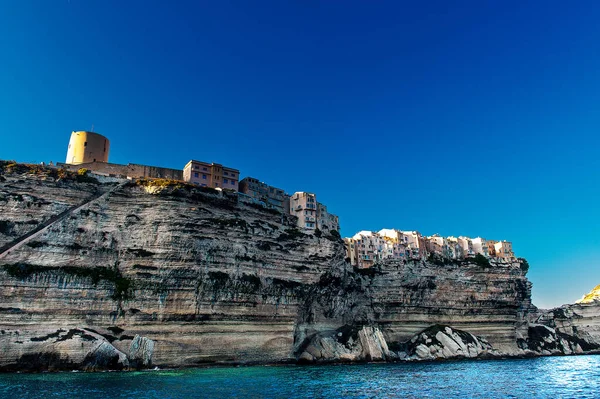 Avrupa Fransa Korsika Corse Sud Bonifacio Kireçtaşı Uçurum Manzaralı Bir — Stok fotoğraf