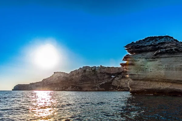Avrupa Fransa Korsika Corse Sud Bonifacio Kireçtaşı Kayalıkları Kum Tanesi — Stok fotoğraf