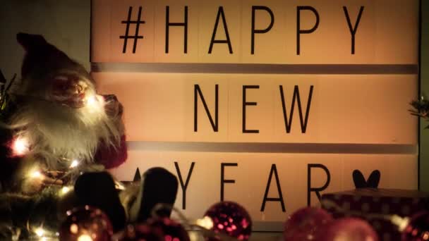 Happy new year letter board light box. — Stock Video