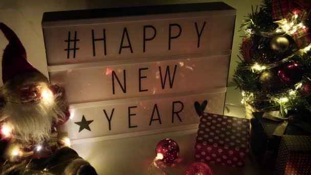 Happy new year letter board light box. — Stock Video