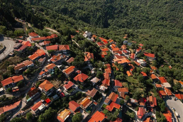 Aerial View Small Greek Village Tymfristos Mountain Curvy Road — Photo